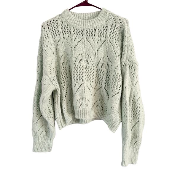 NWT TopShop Pointelle Cropped Crewneck Sweater Women’s Size 12 Mint Green - Picture 4 of 8